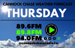 Weather forecast for Thursday 30th September. Windy with patch rain, 14 c.